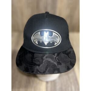 Batman Truckers Hat Cap Black Camo Chrome Bat Symbol Snapback Adjustable OSFM